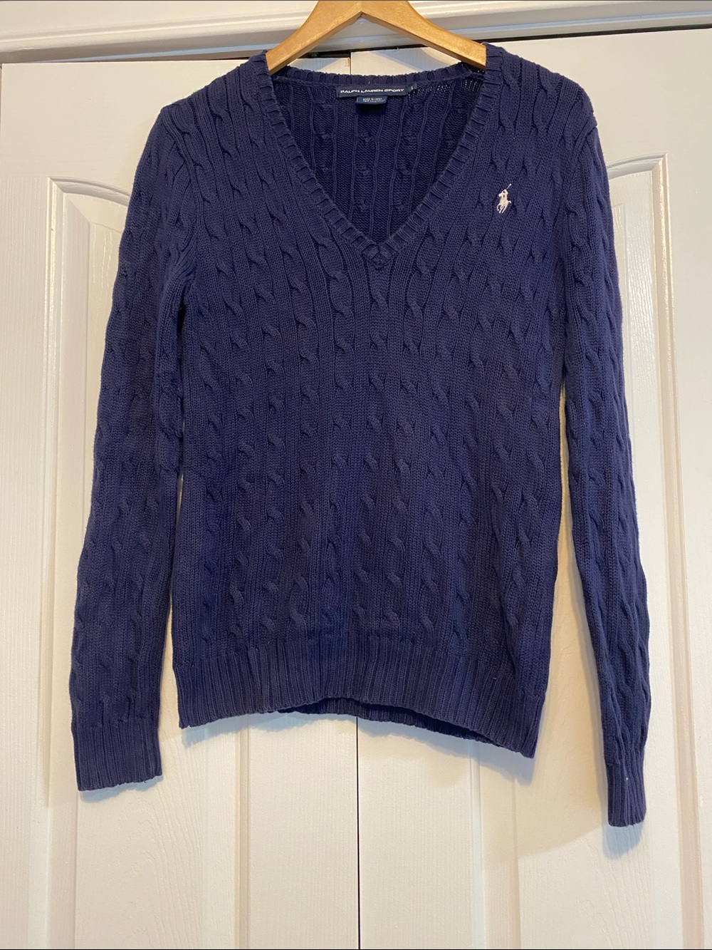 Ralph Lauren Navy Cable-Knit V-Neck Sweater - Women's